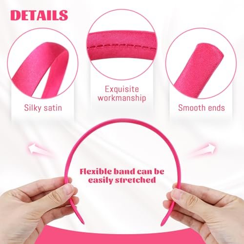 Cinaci 24-Piece Candy Color Satin Wrapped Plastic Headbands - 0.6" Wide Blank Plain DIY Craft Headbands for Women, Girls, Teens, Kids - Multicolor Hair Accessories - görsel 6