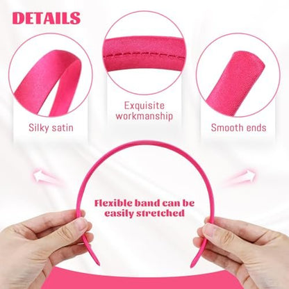 Cinaci 24-Piece Candy Color Satin Wrapped Plastic Headbands - 0.6" Wide Blank Plain DIY Craft Headbands for Women, Girls, Teens, Kids - Multicolor Hair Accessories