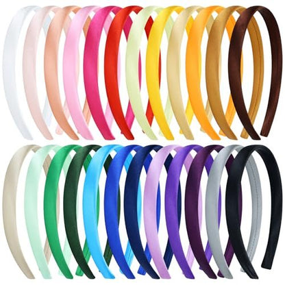 Cinaci 24-Piece Candy Color Satin Wrapped Plastic Headbands - 0.6" Wide Blank Plain DIY Craft Headbands for Women, Girls, Teens, Kids - Multicolor Hair Accessories