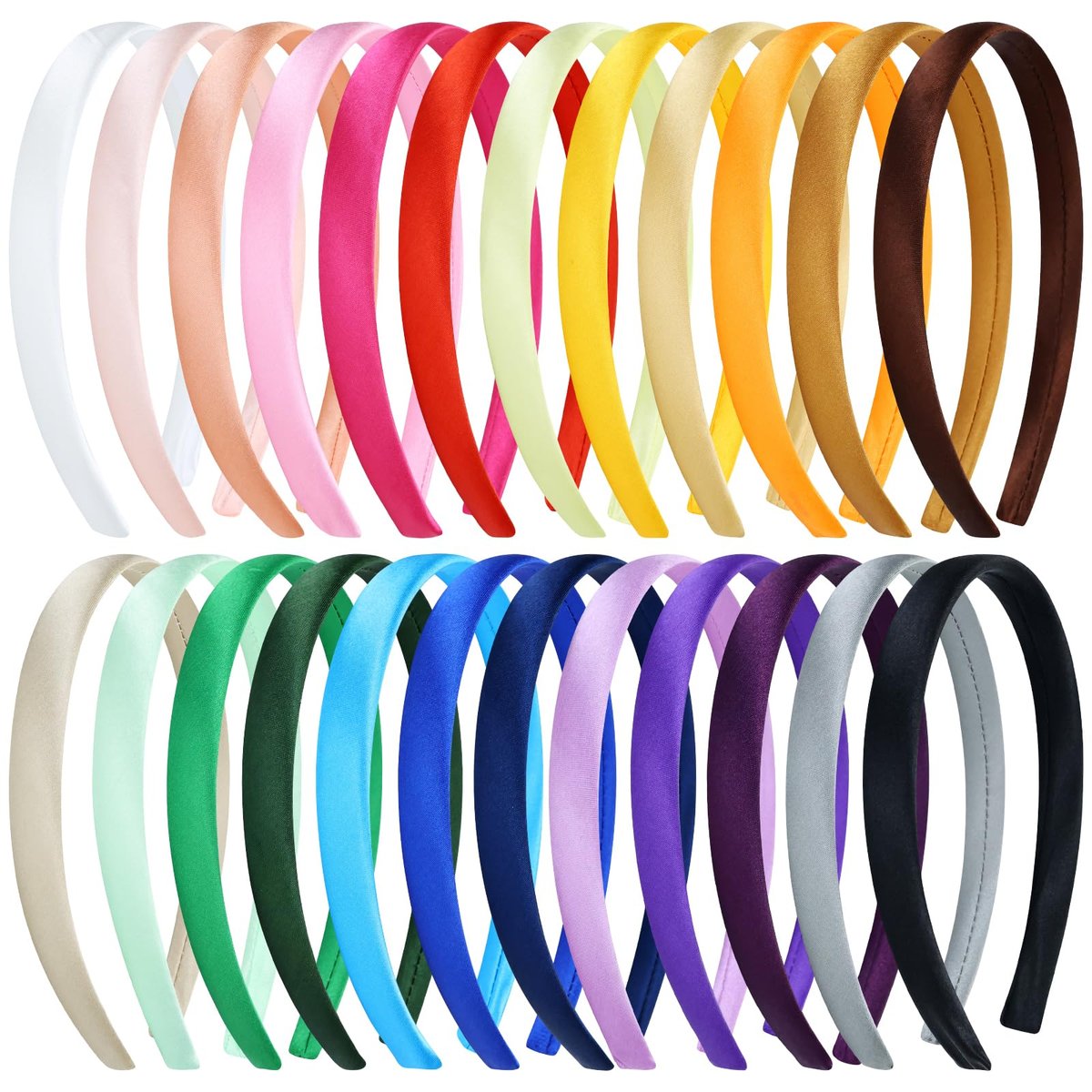 Cinaci 24-Piece Candy Color Satin Wrapped Plastic Headbands - 0.6" Wide Blank Plain DIY Craft Headbands for Women, Girls, Teens, Kids - Multicolor Hair Accessories - görsel 1