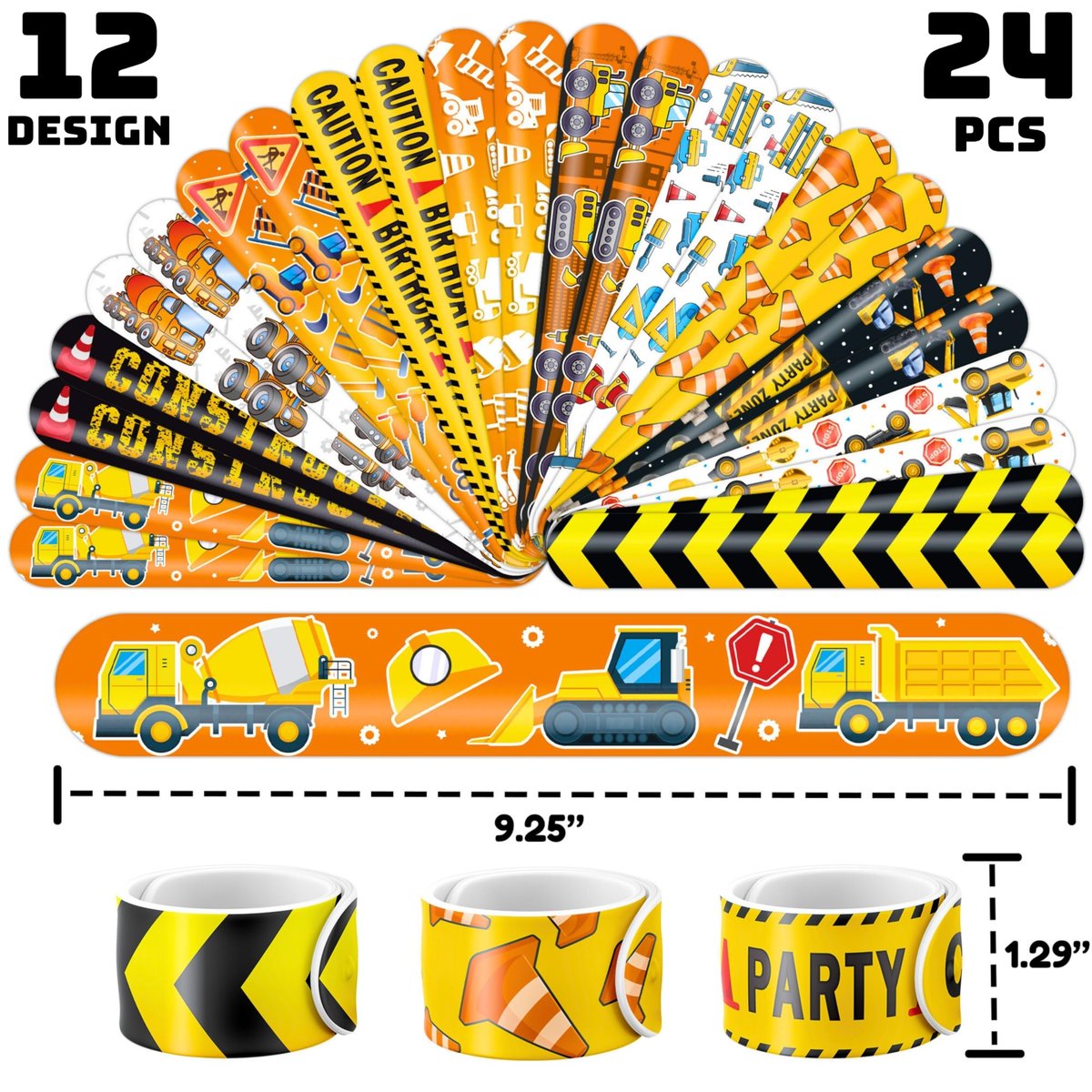 72-Piece Construction Party Favor Set: Temporary Tattoos & Slap Bracelets for Kids' Birthday, Baby Shower, Classroom Rewards - görsel 5