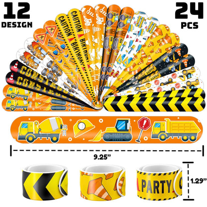 72-Piece Construction Party Favor Set: Temporary Tattoos & Slap Bracelets for Kids' Birthday, Baby Shower, Classroom Rewards