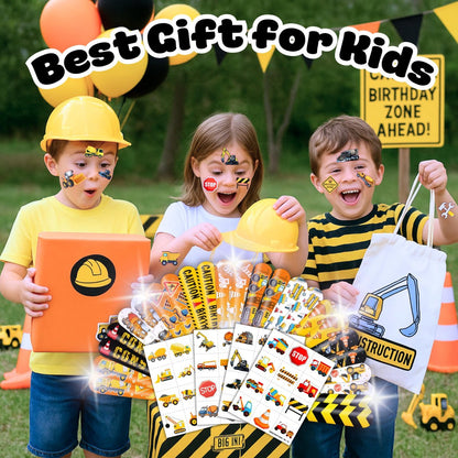 72-Piece Construction Party Favor Set: Temporary Tattoos & Slap Bracelets for Kids' Birthday, Baby Shower, Classroom Rewards