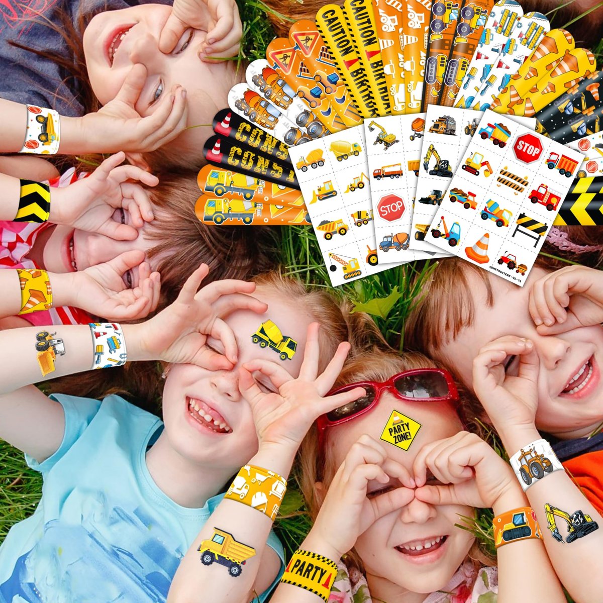 72-Piece Construction Party Favor Set: Temporary Tattoos & Slap Bracelets for Kids' Birthday, Baby Shower, Classroom Rewards - görsel 15
