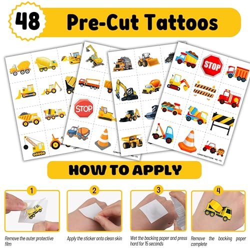 72-Piece Construction Party Favor Set: Temporary Tattoos & Slap Bracelets for Kids' Birthday, Baby Shower, Classroom Rewards - görsel 10