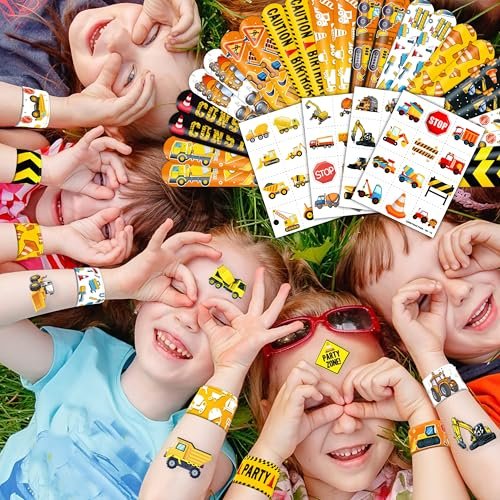 72-Piece Construction Party Favor Set: Temporary Tattoos & Slap Bracelets for Kids' Birthday, Baby Shower, Classroom Rewards - görsel 16