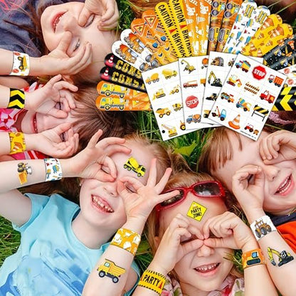 72-Piece Construction Party Favor Set: Temporary Tattoos & Slap Bracelets for Kids' Birthday, Baby Shower, Classroom Rewards