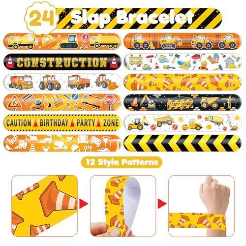 72-Piece Construction Party Favor Set: Temporary Tattoos & Slap Bracelets for Kids' Birthday, Baby Shower, Classroom Rewards - görsel 14