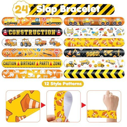 72-Piece Construction Party Favor Set: Temporary Tattoos & Slap Bracelets for Kids' Birthday, Baby Shower, Classroom Rewards