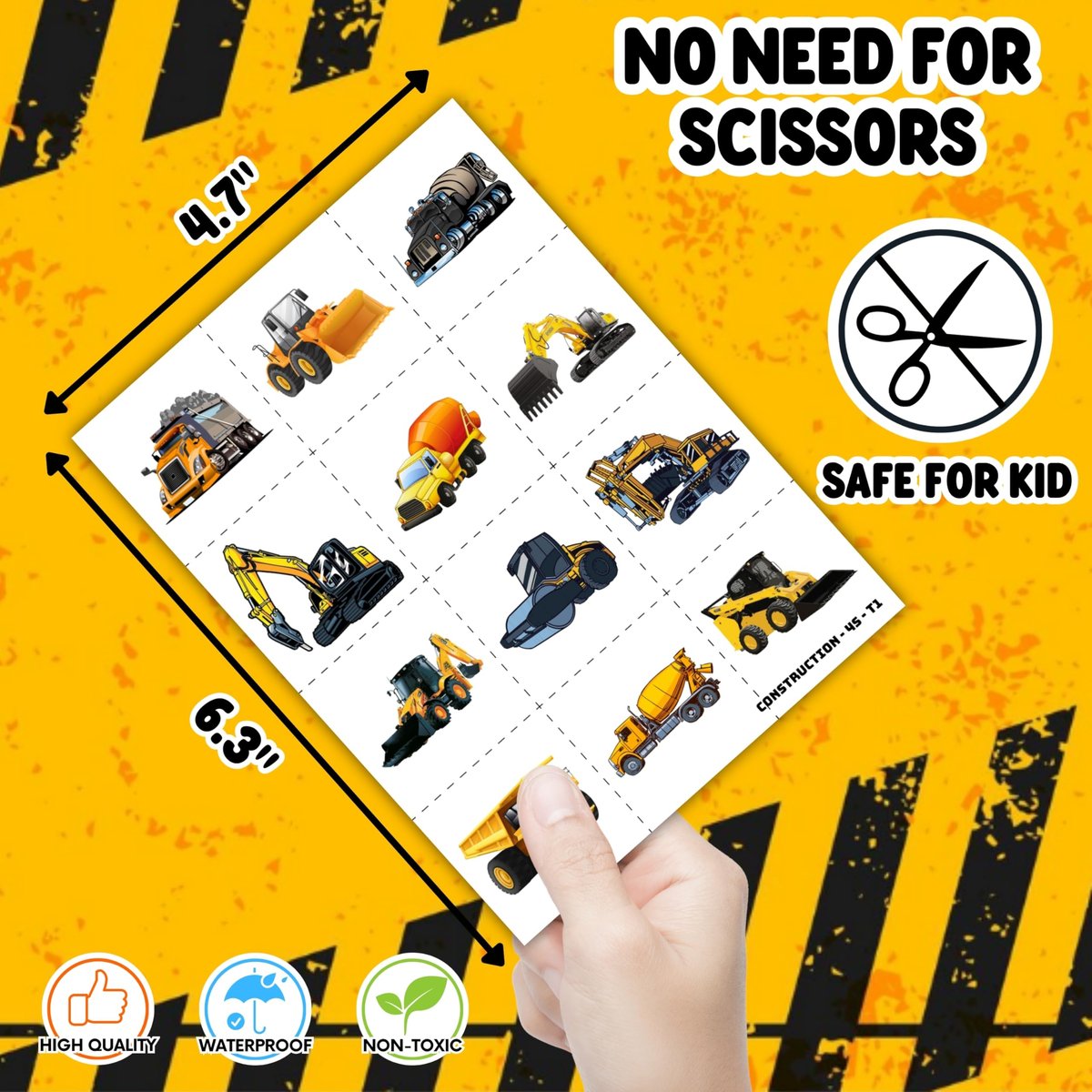 72-Piece Construction Party Favor Set: Temporary Tattoos & Slap Bracelets for Kids' Birthday, Baby Shower, Classroom Rewards - görsel 11