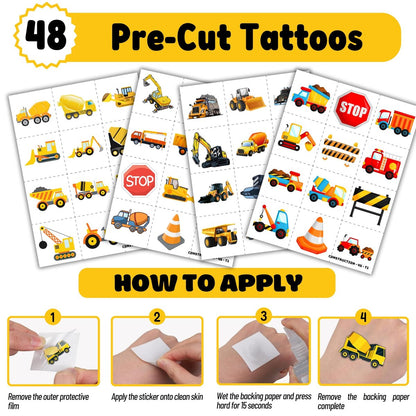 72-Piece Construction Party Favor Set: Temporary Tattoos & Slap Bracelets for Kids' Birthday, Baby Shower, Classroom Rewards
