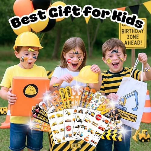 72-Piece Construction Party Favor Set: Temporary Tattoos & Slap Bracelets for Kids' Birthday, Baby Shower, Classroom Rewards - görsel 8