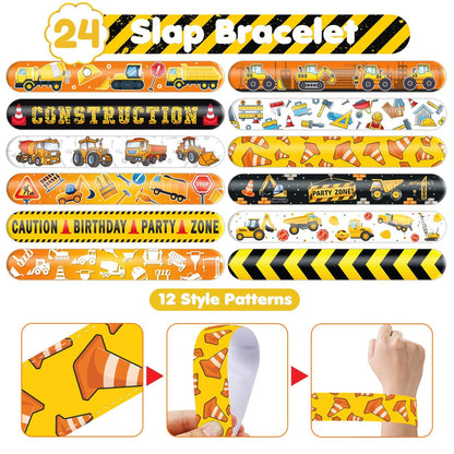 72-Piece Construction Party Favor Set: Temporary Tattoos & Slap Bracelets for Kids' Birthday, Baby Shower, Classroom Rewards