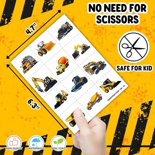 72-Piece Construction Party Favor Set: Temporary Tattoos & Slap Bracelets for Kids' Birthday, Baby Shower, Classroom Rewards - görsel 12
