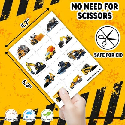 72-Piece Construction Party Favor Set: Temporary Tattoos & Slap Bracelets for Kids' Birthday, Baby Shower, Classroom Rewards