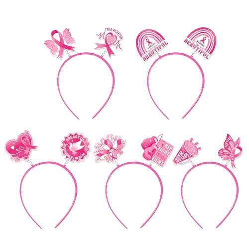 Breast Cancer Awareness Headbands for Women – Pink Ribbon Hair Bands, Hope & Love Ribbon Headwear, 5-Pack Party Favors & Supplies - görsel 2