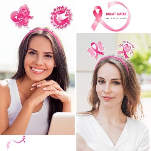 Breast Cancer Awareness Headbands for Women – Pink Ribbon Hair Bands, Hope & Love Ribbon Headwear, 5-Pack Party Favors & Supplies - görsel 10