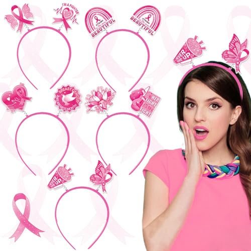 Breast Cancer Awareness Headbands for Women – Pink Ribbon Hair Bands, Hope & Love Ribbon Headwear, 5-Pack Party Favors & Supplies - görsel 6