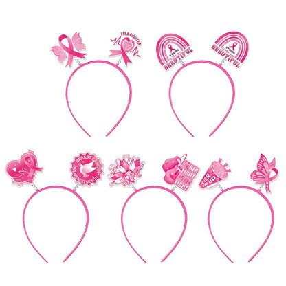 Breast Cancer Awareness Headbands for Women – Pink Ribbon Hair Bands, Hope & Love Ribbon Headwear, 5-Pack Party Favors & Supplies