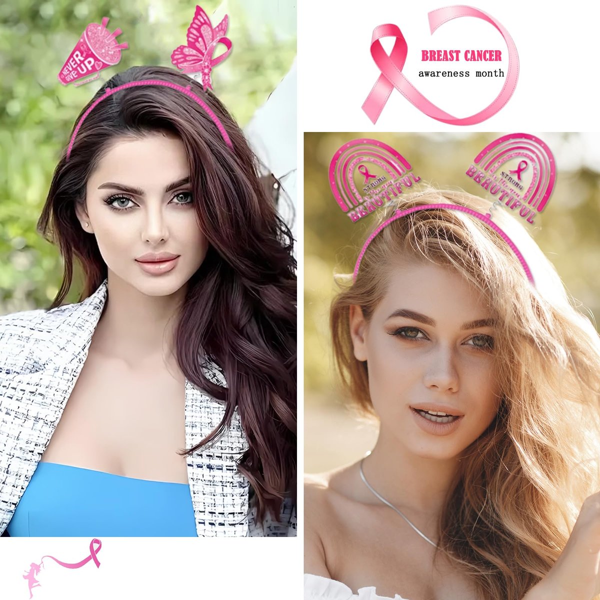 Breast Cancer Awareness Headbands for Women – Pink Ribbon Hair Bands, Hope & Love Ribbon Headwear, 5-Pack Party Favors & Supplies - görsel 7