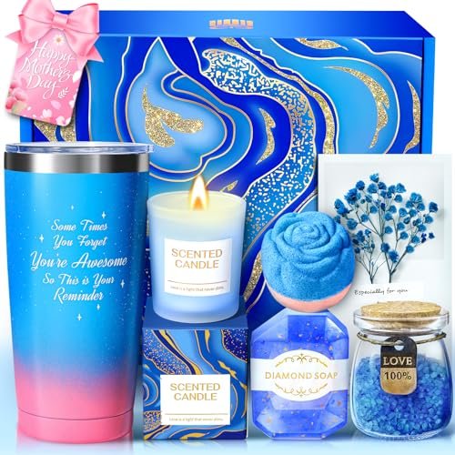 Blue Self Care Spa Basket Set - Gifts for Women, Mom, Sister, Grandma, Bestie, Daughter, Teacher Appreciation, Graduation Gift - görsel 2