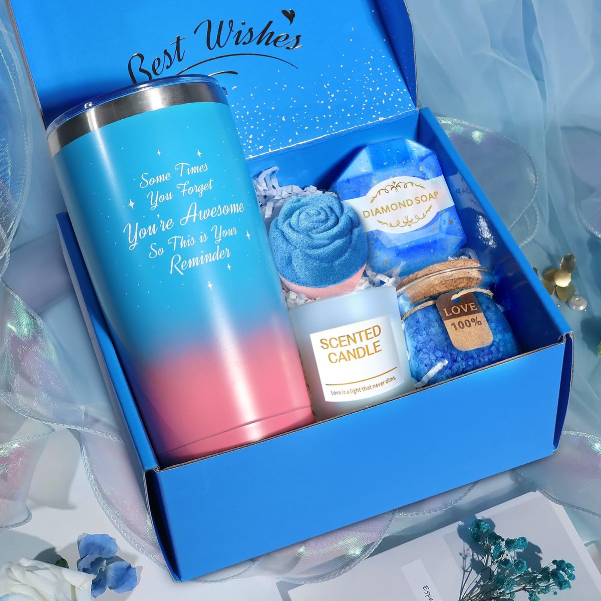 Blue Self Care Spa Basket Set - Gifts for Women, Mom, Sister, Grandma, Bestie, Daughter, Teacher Appreciation, Graduation Gift - görsel 3