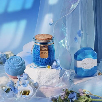 Blue Self Care Spa Basket Set - Gifts for Women, Mom, Sister, Grandma, Bestie, Daughter, Teacher Appreciation, Graduation Gift
