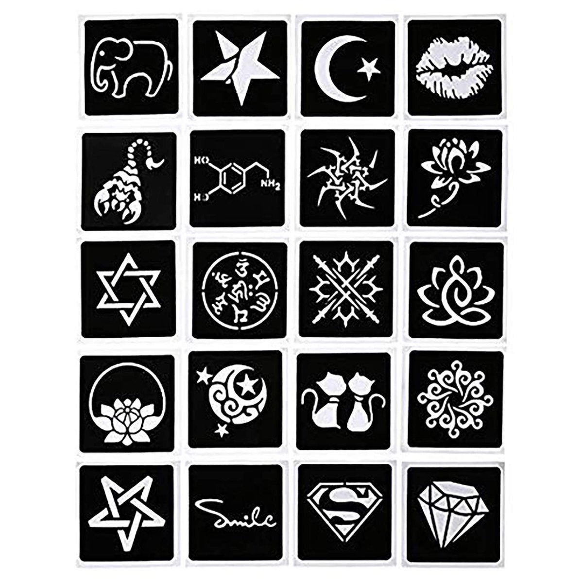 4Pcs Black Temporary Tattoo Kit - 100% Natural Tattoo Paste Cones with 20 Stencils - DIY Body Art for Women, Men & Teens Avelisse