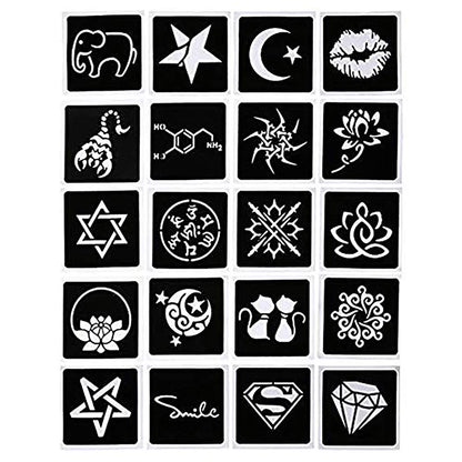 4Pcs Black Temporary Tattoo Kit - 100% Natural Tattoo Paste Cones with 20 Stencils - DIY Body Art for Women, Men & Teens Avelisse