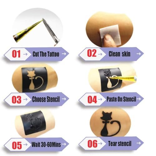 4Pcs Black Temporary Tattoo Kit - 100% Natural Tattoo Paste Cones with 20 Stencils - DIY Body Art for Women, Men & Teens Avelisse