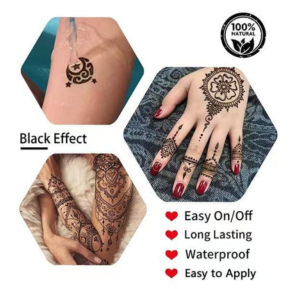 4Pcs Black Temporary Tattoo Kit - 100% Natural Tattoo Paste Cones with 20 Stencils - DIY Body Art for Women, Men & Teens Avelisse