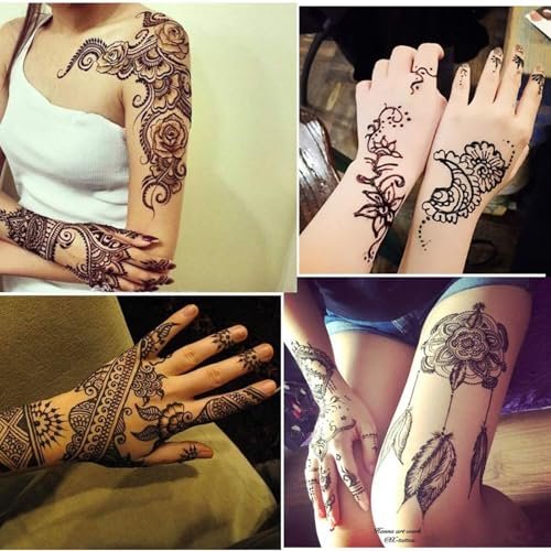 4Pcs Black Temporary Tattoo Kit - 100% Natural Tattoo Paste Cones with 20 Stencils - DIY Body Art for Women, Men & Teens Avelisse