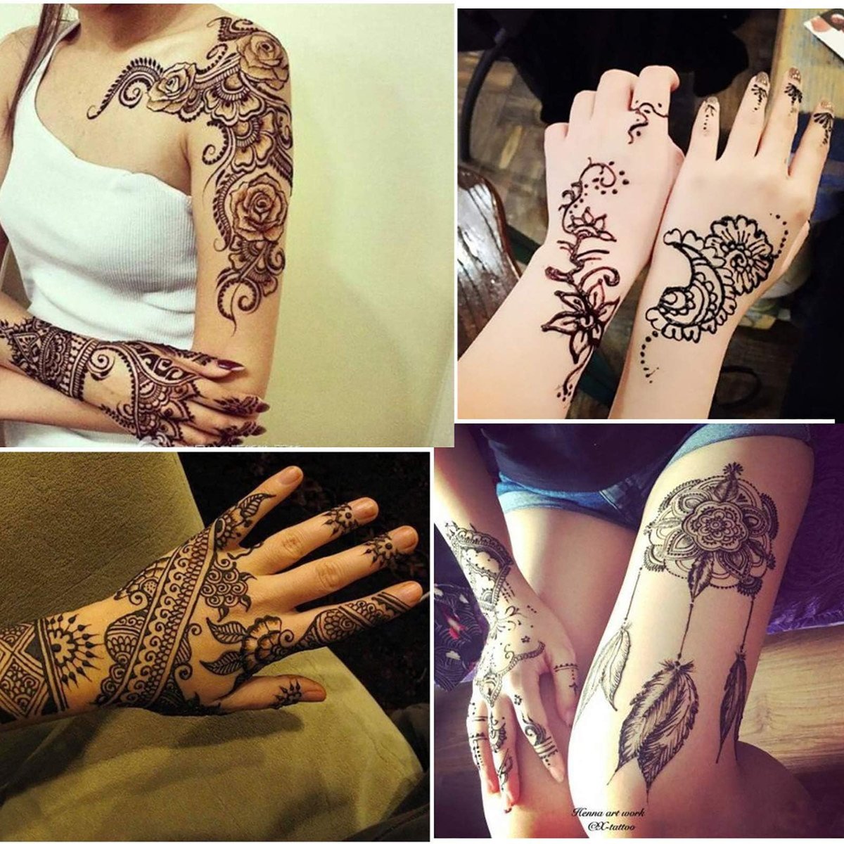 4Pcs Black Temporary Tattoo Kit - 100% Natural Tattoo Paste Cones with 20 Stencils - DIY Body Art for Women, Men & Teens Avelisse