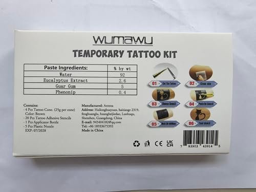 4Pcs Black Temporary Tattoo Kit - 100% Natural Tattoo Paste Cones with 20 Stencils - DIY Body Art for Women, Men & Teens Avelisse