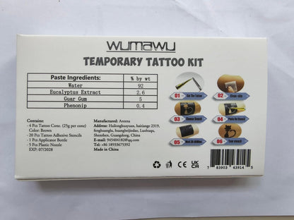 4Pcs Black Temporary Tattoo Kit - 100% Natural Tattoo Paste Cones with 20 Stencils - DIY Body Art for Women, Men & Teens Avelisse