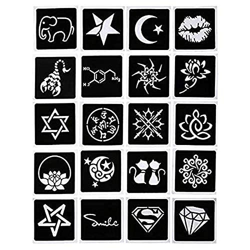 4Pcs Black Temporary Tattoo Kit - 100% Natural Tattoo Paste Cones with 20 Stencils - DIY Body Art for Women, Men & Teens Avelisse