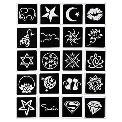 4Pcs Black Temporary Tattoo Kit - 100% Natural Tattoo Paste Cones with 20 Stencils - DIY Body Art for Women, Men & Teens Avelisse