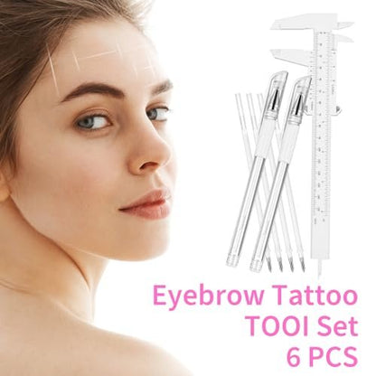 Eyebrow Microblading Marker Pen – 2 Pens with 4 Refills & Ruler for Brow Mapping, Tattoo & Lamination (White)