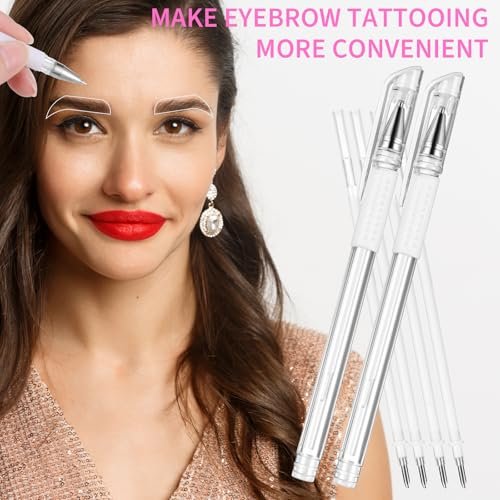 Eyebrow Microblading Marker Pen, 2 Pcs Brow Mapping Pens with 4 Replacement Refills and 1 Ruler - White Avelisse