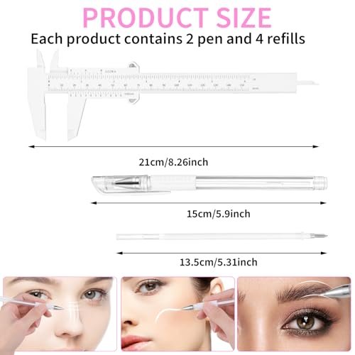 Eyebrow Microblading Marker Pen – 2 Pens with 4 Refills & Ruler for Brow Mapping, Tattoo & Lamination (White) - görsel 4
