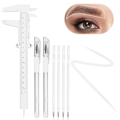 Eyebrow Microblading Marker Pen – 2 Pens with 4 Refills & Ruler for Brow Mapping, Tattoo & Lamination (White)