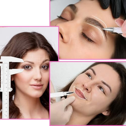 Eyebrow Microblading Marker Pen – 2 Pens with 4 Refills & Ruler for Brow Mapping, Tattoo & Lamination (White)
