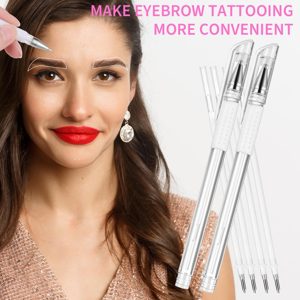 Eyebrow Microblading Marker Pen – 2 Pens with 4 Refills & Ruler for Brow Mapping, Tattoo & Lamination (White) - görsel 15