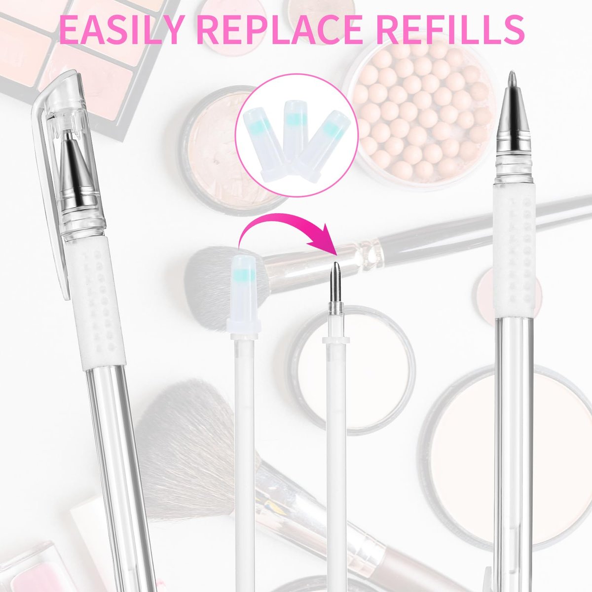 Eyebrow Microblading Marker Pen – 2 Pens with 4 Refills & Ruler for Brow Mapping, Tattoo & Lamination (White) - görsel 5