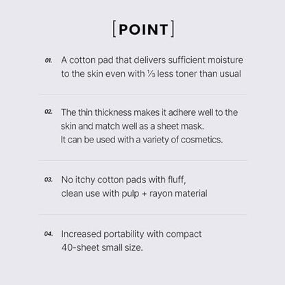 ILSO 1/3 Saving Cotton Pad – Thin Layer Perfect for DIY Toner Pads & Masks, 40 Sheets, Korean Skincare (50 x 70mm)