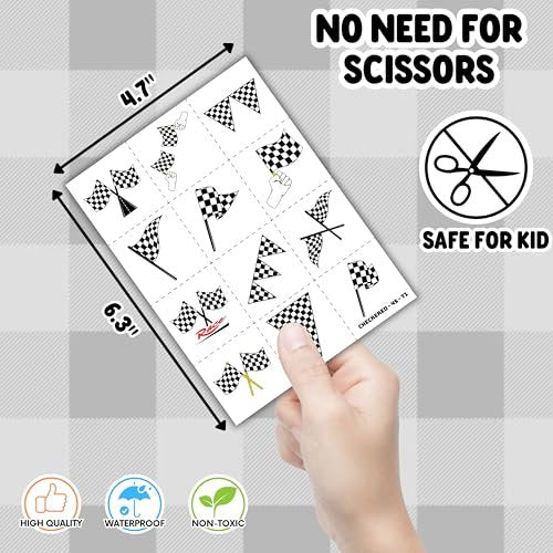 72-Piece Checkered Flag Party Set: 48 Temporary Tattoos & 24 Slap Bracelets – Racing-Themed Birthday Supplies, Baby Shower Gifts, Classroom Rewards & Party Decor - görsel 12