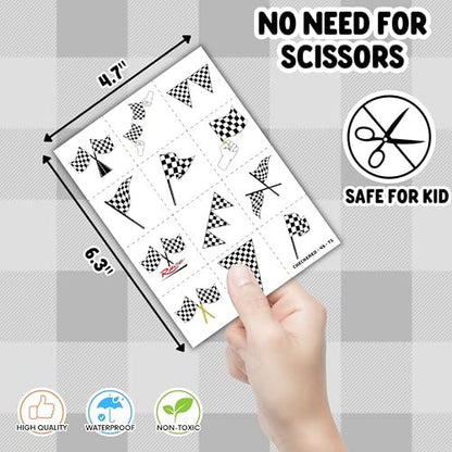72-Piece Checkered Flag Party Set: 48 Temporary Tattoos & 24 Slap Bracelets – Racing-Themed Birthday Supplies, Baby Shower Gifts, Classroom Rewards & Party Decor