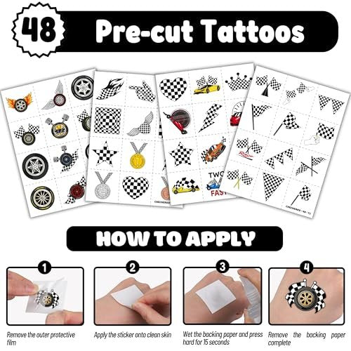 72-Piece Checkered Flag Party Set: 48 Temporary Tattoos & 24 Slap Bracelets – Racing-Themed Birthday Supplies, Baby Shower Gifts, Classroom Rewards & Party Decor - görsel 14