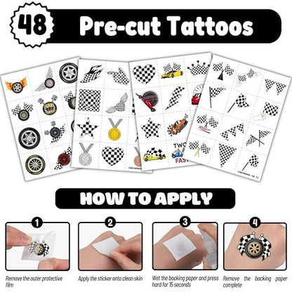72-Piece Checkered Flag Party Set: 48 Temporary Tattoos & 24 Slap Bracelets – Racing-Themed Birthday Supplies, Baby Shower Gifts, Classroom Rewards & Party Decor