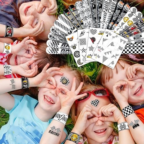 72-Piece Checkered Flag Party Set: 48 Temporary Tattoos & 24 Slap Bracelets – Racing-Themed Birthday Supplies, Baby Shower Gifts, Classroom Rewards & Party Decor - görsel 16